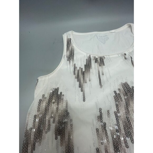 by chico's sleeveless shirt white sequin sheer layered cotton blend size 0 READ - Picture 3 of 7